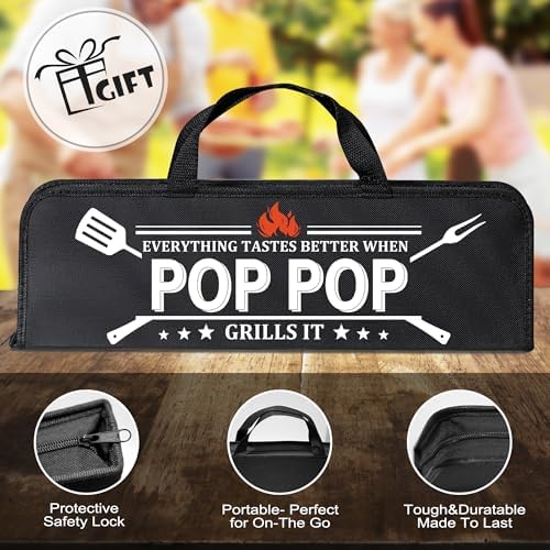 Pop Pop Gifts from Grandkids, Gifts for Poppop Grandparents Day, Grilling Accessories, Heavy Duty Stainless Steel Grill Set BBQ Grill Tools for Outdoor Grill with Aluminum Case, Grill Utensils Set - Image 6