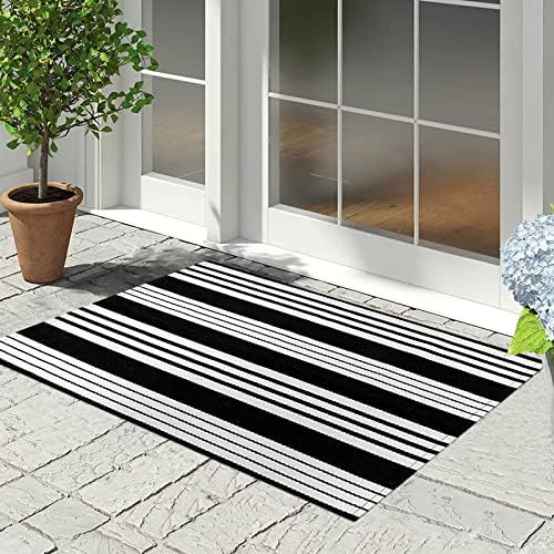 Black and White Striped Door Mat Outdoor 24"x35"Washable Layered Doormat - Image 6