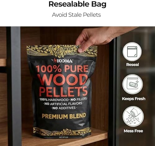 Kona Premium Blend Smoker Pellets, Intended for Ninja Woodfire Outdoor Grill, 2 lb Resealable Bag - Image 4
