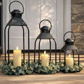 Decorative Metal Lanterns Indoor Outdoor, Candle Holder for Porch, Patio, Fireplace, Floor, Wedding, Christmas, Fall, Holiday, Farmhouse Table Centerpiece (Black, Set of 3 20" 15.7" 12") by ZLFart