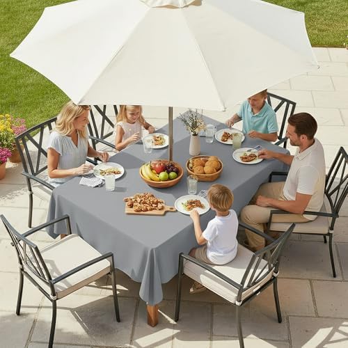 LUSHVIDA Rectangle Outdoor Tablecloth with Umbrella Hole 60x84 Inch Silver - Image 2