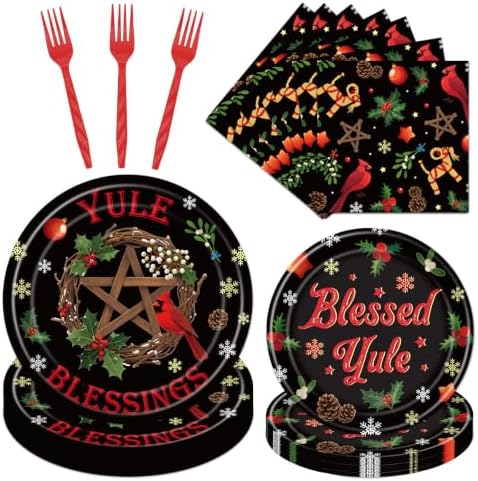 Yule Blessing Winter Solstice Party Dinnerware Decorations 96pc by Deorfuy