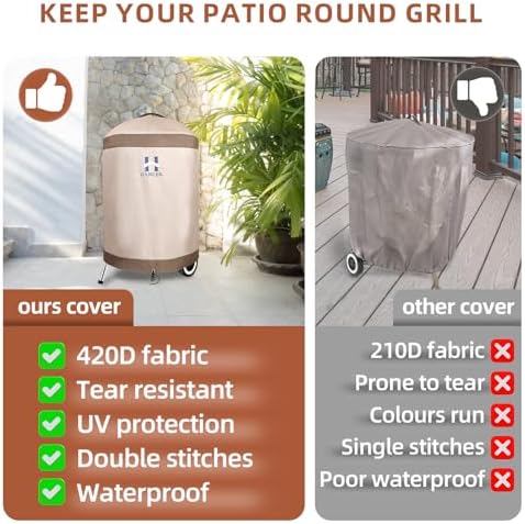 HAMLER Round Barbecue Cover, 39 Inch Small Smoker Cover, Heavy Duty Waterproof Outdoor Grill Cover Fits Weber, Charcoal Kettle, Masterbuilt, Dyna-Glo, Brown & Beige - Image 5