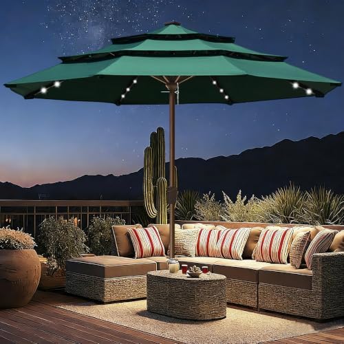 EliteShade USA 10-Year-Non-Fading 10ft 3-Tier Market Patio Umbrella, Commercial Table Umbrella with 80 Solar LED Lights, Crank Open, Windproof & UPF 50+ UV Protection for Garden, Deck, Pool, Backyard, No Tilt, Forest Green - Image 3