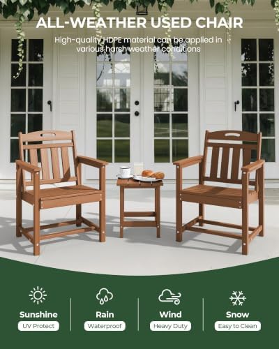 HDPE Outdoor Patio Dining Chairs with Wide Seat, Oversized, Teak - Image 4