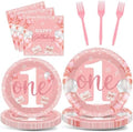 96 Pcs Girl 1st Party Supplies Pink One Year Old Paper Plates Baby Girl 1st Birthday Decoration Pink DisposableTableware Set Bridal Shower Birthday Party Paper Plate Napkin Fork 24 Guests by Wiooffen
