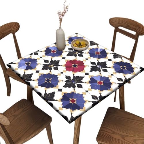Tablecloth Elastic Fitted, Moroccan Trellis Pattern Printed on Stain Resistant Patio Dining Table Cover, Use for Weddings Baby Showers Events, Fit for 42" x 42" Square Tables by JRBSZMI2