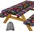 Mexico Picnic Table Cover with Bench Covers and Bag, Camping Essentials, Cinco De Mayo Fiesta Stripes Fitted Table Cover, 6ft Outdoor Tablecloth Waterproof Windproof with Elastic Edge 3 PCS 30x72 Inch by Xguatan