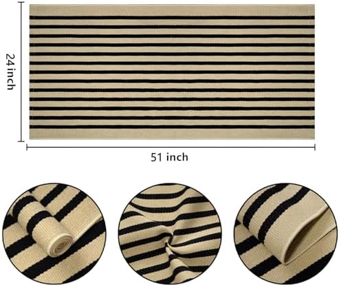 Black and Tan Striped Outdoor Rug 2'x4',Washable Front Porch Door Mat - Image 2