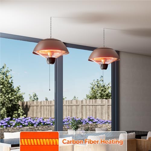 Danluke Outdoor Electric Patio Heater, 1500W Infrared Hanging Heater, Ceiling Mounted Carbon Fiber Heater for Patio, Porch, Garage and Balcony, Brown - Image 5