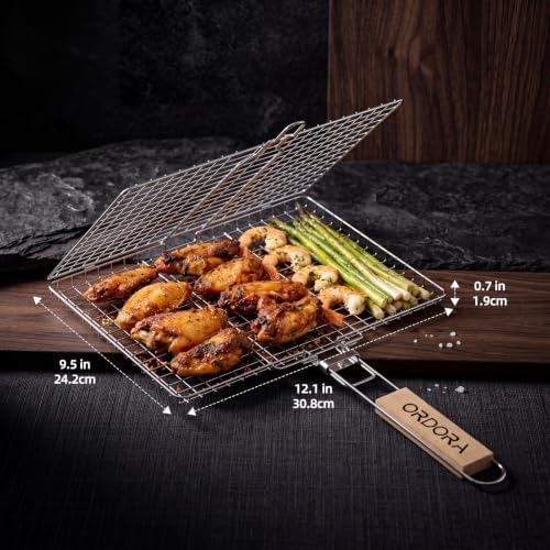 ORDORA Shallow Grill Basket, Fish Grill Basket, Rustproof Stainless Steel BBQ Folding Portable Grilling Rack for Meat, Steak,Vegetables, Grill Accessories - Image 3