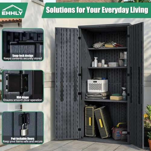 EHHLY Heavy Duty Tall Storage Cabinet Outdoor Weatherproof, 28 Cuft Garage Storage Cabinet with 4 Adjustable Shelves, Lockable Kitchen Pantry Closer Organizer, 31Wx23Lx66H, Sage Grey - Image 5