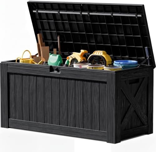 JUMMICO 120 Gallon Resin Deck Box, Large Outdoor Storage Box Waterproof by JUMMICO