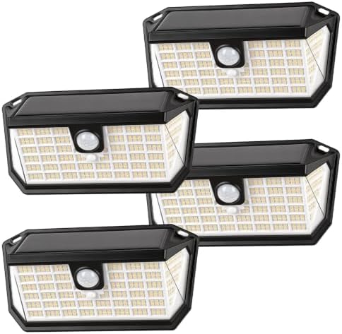 Brightever Solar Motion Sensor Outdoor Lights, 4000LM 344 LEDs Solar Outdoor Lights, IP65 Waterproof Exterior Flood Security Lights with 270° Wide Angle & 3 Modes for Patio Garage, 4-Pack Black by Brightever