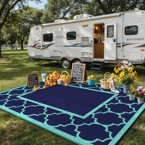 GENIMO Outdoor Rug, Waterproof Plastic Rugs for Patio, 8'x10' Blue Green - Image 3