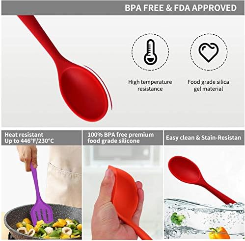 18-Piece Silicone Kitchen Utensils Set, Colorful Non-Toxic Cooking Tools, BPA Free Heat Resistant to 446°F, Safe for Non-Stick Cookware, Spoons Spatula Tongs Whisk Ladle, Dishwasher Safe by TIBLEN - Image 4