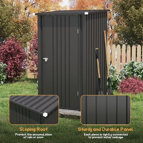 Patiowell 3x3 FT Storage Shed, Small Metal Shed, Black - Image 4