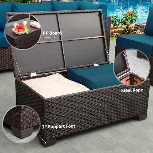 Rattaner Outdoor Storage Table Wicker Patio Coffee Table All-Weather Wicker Side Table with Waterproof Cover, Brown - Image 3