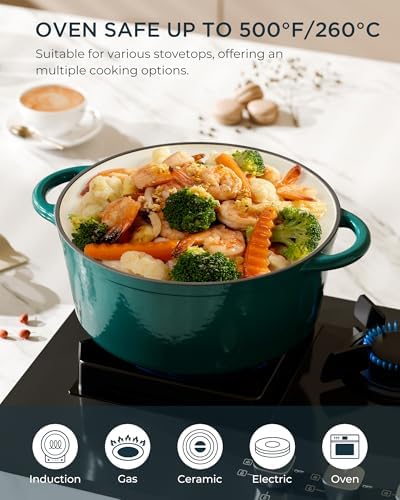 Enameled Cast Iron Dutch Oven, 6QT Pot with Lid, Bottle Green - Image 5