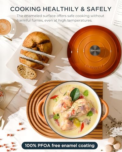 Enameled Cast Iron Dutch Oven, 6QT Pot with Lid, Vibrant Orange - Image 2