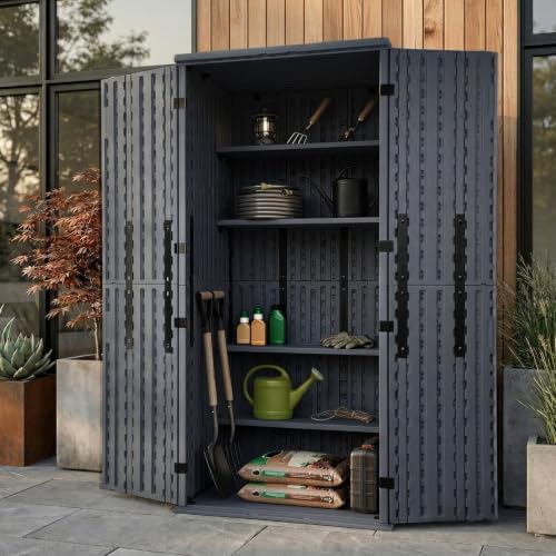 EHHLY Heavy Duty Tall Storage Cabinet Outdoor Weatherproof, 28 Cuft Garage Storage Cabinet with 4 Adjustable Shelves, Lockable Kitchen Pantry Closer Organizer, 31Wx23Lx66H, Sage Grey by EHHLY