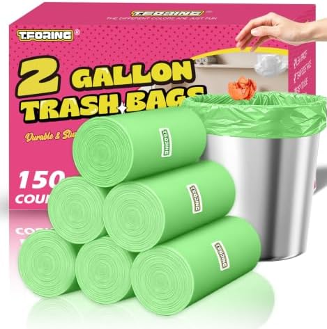 Small 2 Gallon Trash Bags Unscented, 0.78 Mil, Green, 150 Count by TFORING%C2%AE