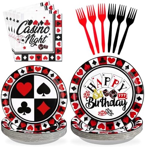 Grencian 96Pcs Casino Party Decorations Poker Plates and Napkins, Serves 24 by Grencian