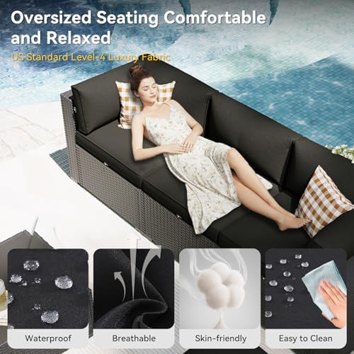 Aoxun Patio Furniture Set, 11 Piece Outdoor Sectional Sofas with Waterproof Cover, 10 Seats Wicker Rattan Outdoor Furniture Patio Conversation Set for Backyard, Garden Black - Image 3