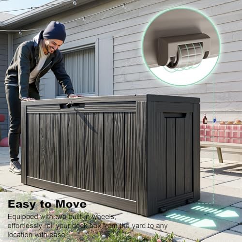 130 Gallon Resin Deck Box, Outdoor Storage Box, Waterproof UV Resistant，Weatherproof Organizer for Patio Furniture Cushions, Pool Accessories, Garden Tools, Indoor & Outdoor Use, Black - Image 2