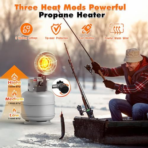 SISUPASSIE 15000BTU Propane Heater, Portable Propane Heater for Outdoor Use with 3 Adjustable Modes and Safety Shut-off Valve for Patio, Camping, Fishing, Garage - Image 2