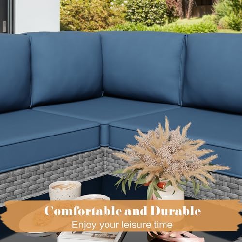 Vongrasig 5 Pieces Patio Furniture Set with Cushion, Glass Table, Navy Blue - Image 6