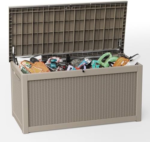 310 Gallon Lockable Outdoor Storage Box – Waterproof Resin Deck Box for Patio Furniture, Garden Tools, Pool Accessories (Gray) by ASKPASS