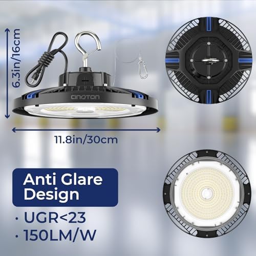 CINOTON 210W 31500LM UFO LED High Bay Shop Lights, 5000K, ETL Listed 4 Pack - Image 4