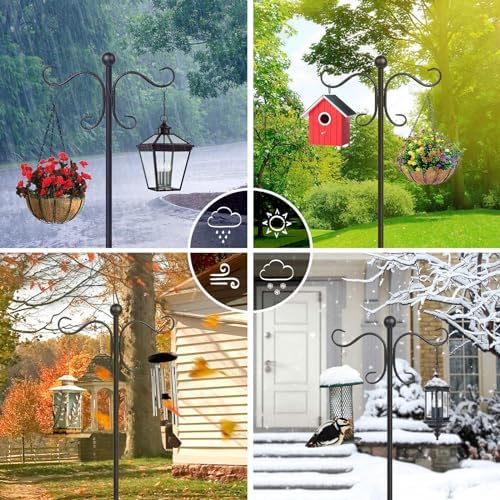 AOMGD 2 Pack 76 Inch Adjustable Double Shepherds Hooks for Outdoor Heavy Duty, Two Sided Garden Bird Feeder Pole for Hanging Plant Baskets, Solar Lights, Weddings Decor - Image 5