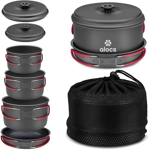 ALOCS Camping Cookware Set Camping Gear Compact Camping Pots and Pans Set by Alocs