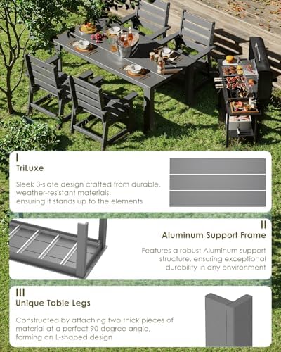 GREENVINES HDPE Outdoor Dining Table w/Umbrella Hole for 6, Gray - Image 3