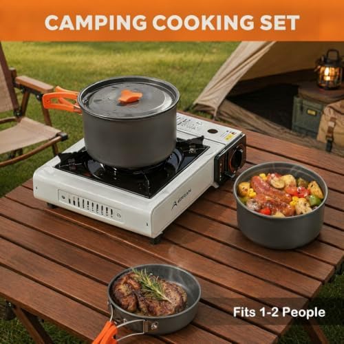 12-Piece Lightweight Camping Cookware Set – Nonstick Pot, Pan & Utensils for Backpacking & Hiking – Portable Mess Kit for 1–2 People, Bonus 2 Emergency Blankets - Image 6