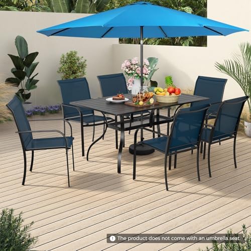 Incbruce 8 Pieces Patio Dining Set with Sky Blue Umbrella, Outdoor Dining Set of 6 Textilene Chairs and Rectangle Table with Umbrella Hole for Backyard, Garden, and Poolside (Blue) - Image 3