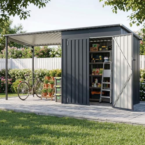 AirWire 6x4 FT Outdoor Storage Metal Shed with Reinforced Gazebo - Image 7