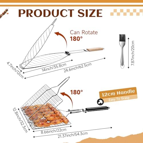 Didaey 3 Pcs Fish Grilling Basket Set 2 Sizes Stainless Steel BBQ Grill Baskets and a Silicone Basting Brush Foldable Handle and Lockable Design for Outdoor BBQ Camping Grills Father's Day Gift - Image 2