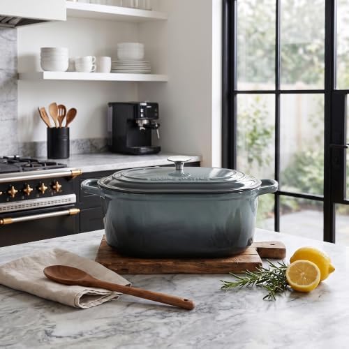 EDGING CASTING Enameled Cast Iron Oval Dutch Oven, 6QT, Slateblue - Image 3