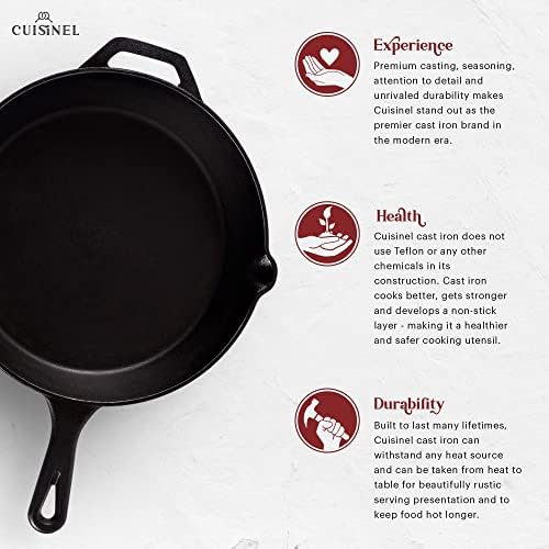 Cuisinel Cast Iron Skillet with Lid - 12"-Inch Frying Pan + Glass Cover + Silicone Handle Holder - PFAS and PFOA-free Pre-Seasoned Oven Safe Cookware - Indoor/Outdoor Use - Grill, BBQ, Fire, Stovetop - Image 2