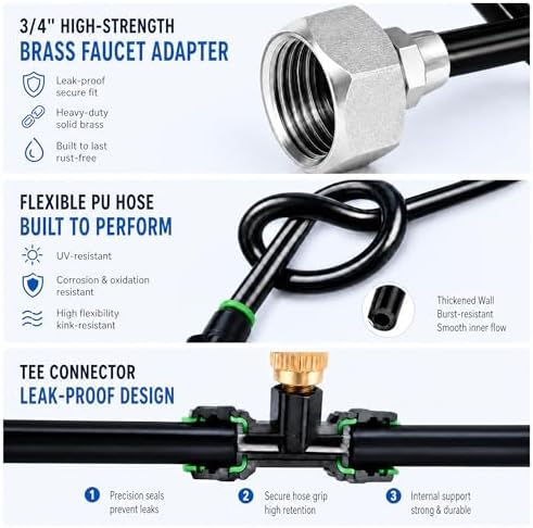 Misters for Outside Patio 63FT(19.2M)+21 Brass Mist Nozzles+a Brass Adapter(3/4") Detachable outdoor misting cooling system for Garden, waterpark, Greenhouse, Backyard, Fan, Umbrella, Deck, Canopy - Image 4