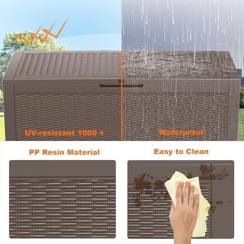 PatioZen 120 Gallon Outdoor Deck Box,Waterproof Resin Outdoor Storage Boxes, Outside Storage Lockable Container for Garden Tools,Indooor Cushions,Accessories (Grey) - Image 5