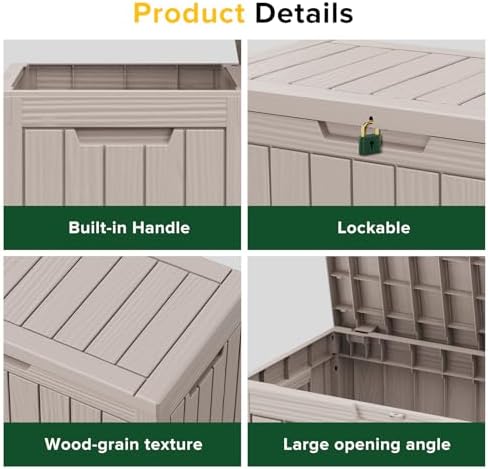 46 Gallon Outdoor Deck Box, Lockable Waterproof Outdoor Storage Boxes For Garden Tools,Indoor Cushions,Accessories Outside Storage Resin Weatherproof Container(Grey) - Image 3