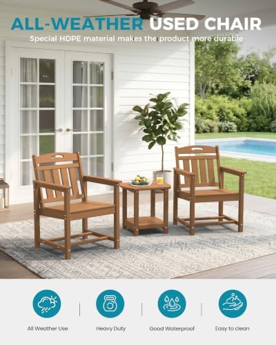 Ciokea HDPE Outdoor Patio Dining Chairs, All-Weather Furniture, Teak - Image 3