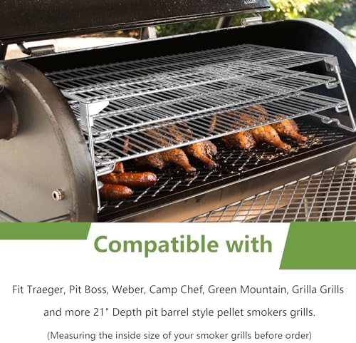 Jerky Racks for Smoker,21" 3-Tier Foldable Sliding Jerky Racks for Traeger, Pit Boss, GMG, Camp Chef and More Smoker Grills, 830"² Cooking Space Expansion Accessory for Barrel Pellet Grills - Image 4