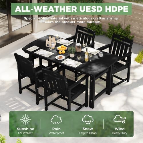 HDPE Outdoor Patio Dining Set with Table & 4 Chairs, All-Weather 5-Piece Outdoor Table and Chairs, 2" Umbrella Hole, Patio Furniture for Garden, Backyard, Deck | Matte Black - Image 3