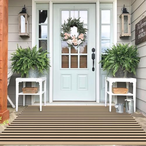 IOHOUZE 4x6 Striped Outdoor Rug, Washable Front Porch, Tan Black by iOhouze