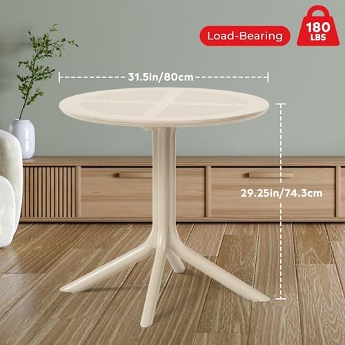 Costaelm Small Patio Table, Outdoor Round Dining Table, Weather Resistant Outside Table for Poolside Deck Lawn Garden Backyard, Sand - Image 2
